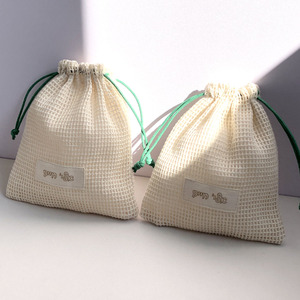 Special Design Reusable Promotion Custom Logo Printed Cotton Mesh Drawstring Bag Soap Jewelry Cosmetic Cotton Mesh Pouch - Product Image 1