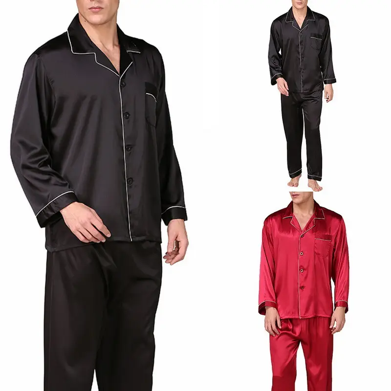 Pyjama en Satin pour homme, personnalisé, ensemble manches longues, vêtements de nuit, en soie, Sexy, Style moderne, doux et confortable, robe de nuit grande taille, 2020