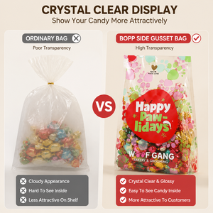 Sacs à bonbons LESI en BOPP transparent de qualité <span class=keywords><strong>alimentaire</strong></span>, durables, thermoscellables, imprimés en héliogravure avec soufflet latéral - Product Image 4