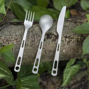 Ensemble de couverts en titane sablé argenté de haute qualité, 3 pièces, couteau, fourchette, cuillère, résistant aux rayures, à la corrosion et à la chaleur, moderne - Product Image 5