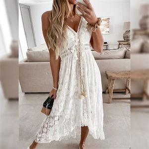 فستان نسائي طويل صيفي أنيق من الكتان بنقشة زهور وشعار مخصص لعام 2025، فستان شاطئ فضفاض وعصري من القطن - Product Image 4