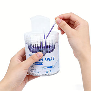 Bulk Supply 200pcs/Box Screw Round Head Cotton Swab with Purple Paper <b>Stick</b> Cotton Bud Round Box For Wound Care - Product Image 1