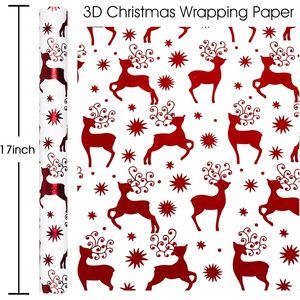 Christmas <b>Wrapping</b> <b>Paper</b> Red Reindeer Design 46.8 Square Feet Roll Gift Craft Recyclable - Product Image 3