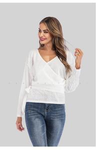 Venta al por mayor <span class=keywords><strong>cuello</strong></span> en V de camisas de manga larga de punto suelto Tops <span class=keywords><strong>Jersey</strong></span> suéteres - Product Image 5