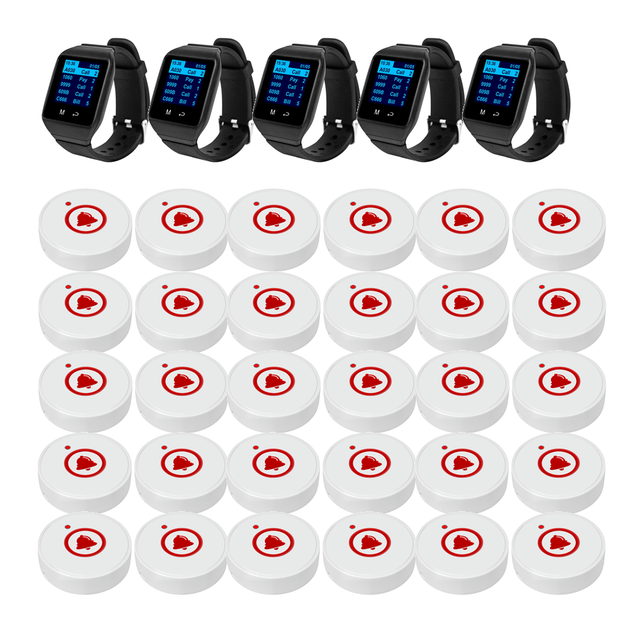 Restaurant Wireless Paging System Customer Pager Waterproof Wrist Watch Receiver and Long Distance Call Buttons Transmitter
