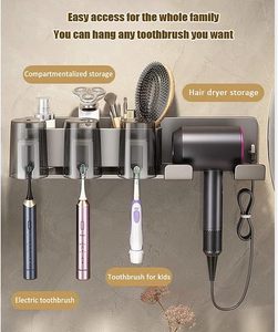 Metal <b>Wall</b>-Mounted <b>Toothbrush</b> <b>Holder</b>-Single Tier-No Drilling/Pressing Required-Integrated Storage-Bathroom-Multifunction - Product Image 3