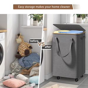 Bamboo Laundry Hamper for Clothes and Toys <b>Large</b> Capacity Laundry Hamper With Wheels Bamboo Laundry <b>Basket</b> - Product Image 4