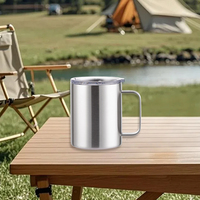 Mug Kopi Vakum Isolasi Stainless Steel 304 Bebas BPA 12oz dengan Gagang untuk Minuman Panas/Dingin, Retensi Suhu 12 Jam