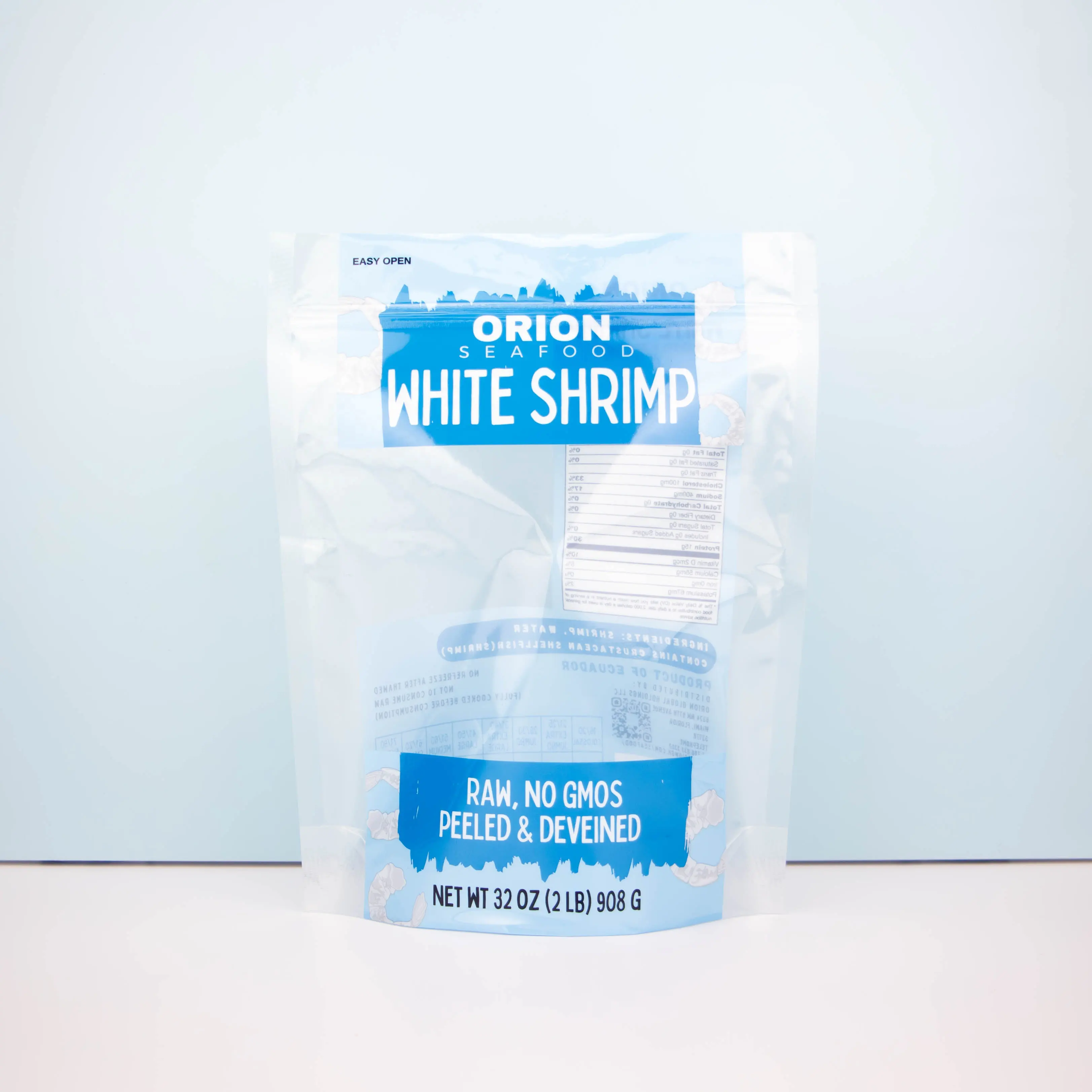 Impresión personalizada transparente 2lb camarones blancos Stand up zip Lock Mylar bolsa de embalaje para mariscos