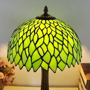 LongHuiJing Tiffany 12Inch Dome AC LED Table Lamp with Green Wisteria Stained Glass Shade Home Decor Reading <b>Light</b> - Product Image 6