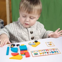 Set Blok Bangunan Puzzle Menyenangkan untuk Anak-anak, Permainan Mencocokkan Bentuk Tangram, Mainan Kayu Edukatif Dini