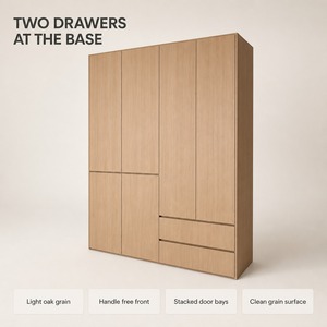 Armoire en bois finition chêne clair, porte à charnières sans poignée avec 2 tiroirs, style nordique, placard de chambre sur mesure, du <span class=keywords><strong>sol</strong></span> au plafond - Product Image 4