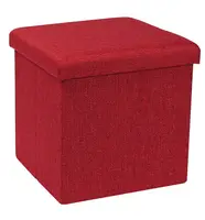 Foldable storage ottoman boxes for living room red bailey fabric faux linen foldable Seating Storage Bench Decoration 38 38 37.5