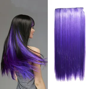 SHAROPUL Colored Hair Extensions Straight Color Clip in on Hair Extension Rainbow Party Highlights Synthetic Hairpiece for Girls