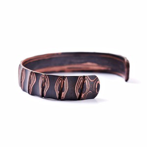 Unique Damascus <b>Copper</b> Cuff <b>Bracelet</b> Style Antique <b>Copper</b> Plated Geometric Pattern Adjustable Design - Product Image 2