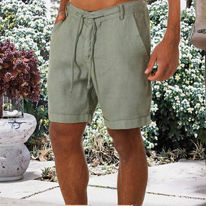 Pantalones Cortos de Playa para Hombre, Casuales, de Verano, Transpirables, de Algodón y Lino, Ligeros, con Cordón Ajustable, Tejido Sólido - Product Image 2