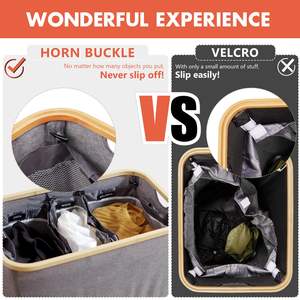 Cesto para Ropa Sucia de 3 Secciones con Tapa, Cesto Plegable de 145L con Bolsas de Lavado Extraíbles, Organizador de Cesto para Ropa Sucia de Bambú - Product Image 6