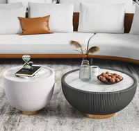 Nouvelle conception de meubles de salon, table basse ronde moderne en pierre frittée avec base en acier inoxydable, tendance café