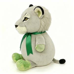 Chubby Gray <b>Bear</b> Plush Pillow with Green Ribbon and Feet Bow <b>Cute</b> Round Design Embroidered Stress Relief Toy - Product Image 3