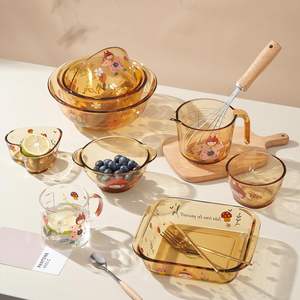 Ensemble de bols et assiettes en verre Cirami, ovales, compatibles micro-ondes, avec couvercles, design cartoon, pour le stockage des aliments, pique-nique, cadeau pour adultes - Product Image 4