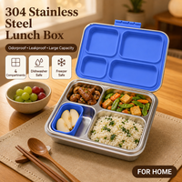 Boîte à lunch bento en acier inoxydable rectangulaire 4 compartiments 1240 ml, anti-fuite, sans BPA, pour enfants