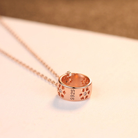 CZCITY Promotion Collier Pendentif Baril Creux en Argent Sterling 925 Plaqué Or Rose avec Zircone Cubique pour Femme