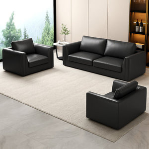 Ensemble de canapés en cuir pour bureau, design moderne, idéal pour la réception, les espaces de loisirs et les négociations, avec table basse intégrée - Product Image 1