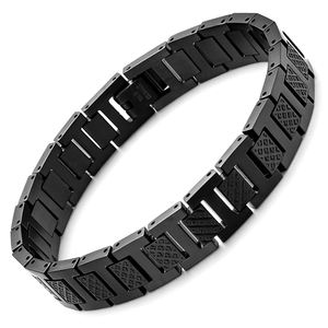 Pulseira de Corrente e Elos de Aço Inoxidável com Revestimento Preto, Estilosa e Moderna, com Padrão Geométrico para Aniversário Unissex - Product Image 1