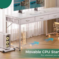 Bureau d'ordinateur blanc moderne avec tiroirs en tissu et étagères de rangement Table d'ordinateur de bureau en forme de L avec support CPU