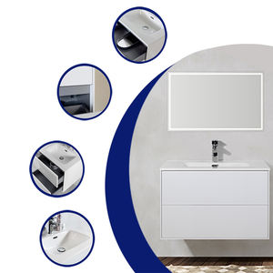 Sleek 90cm Wall Mounted Modern Design One Piece Bathroom Vanity With Smooth Soft-Close Drawers - Product Image 2