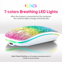 Souris optique sans fil USB 2.4G mini RGB en cristal diamant, rechargeable, silencieuse, rétroéclairée LED violette, vente en gros d'usine
