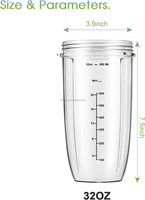 Pièces de rechange Tasses mélangeuses de 32oz (2 paquets) Tasses mélangeuses de rechange compatibles avec les mélangeurs NutriBullets 600w et 900w