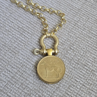 Collier en acier inoxydable avec pièce de monnaie cheval irlandais, plaqué or 18 carats, chaîne Rolo mate, pendentif, bijoux équestres étanches