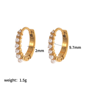 Gold Pearl Stainless Steel <b>Cuff</b> <b>Earrings</b> For Women Circular Ring Design Everyday Wear Bezel Setting TE60657-WT - Product Image 4