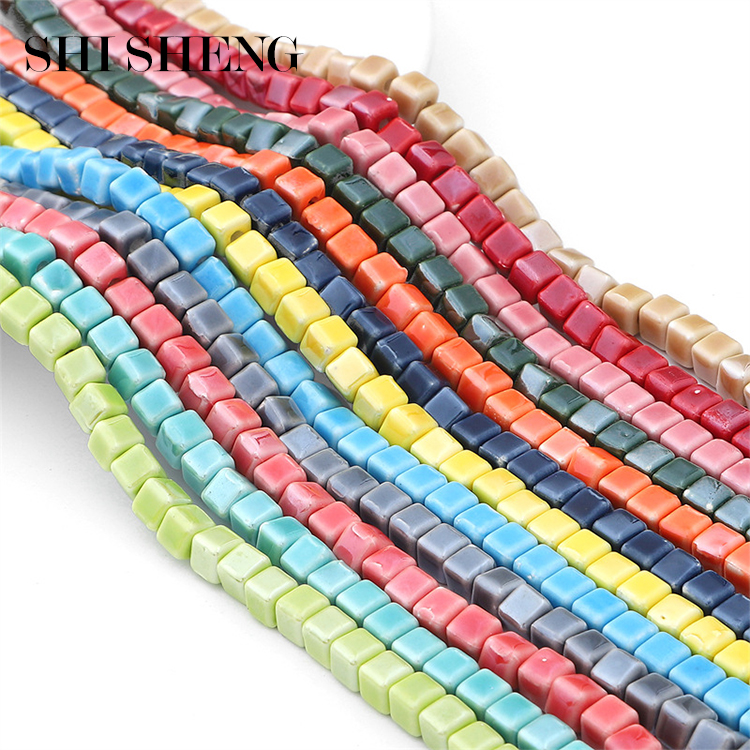 SHI SHENG Cube Ceramic Beads 6mm Kralen Square Porcelain Loose Spacer Beads for DIY Jewelry Bracelets Earring Making Handmade