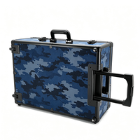 Valise à roulettes en aluminium camouflage bleu avec poignée télescopique et serrures à clé, valise en aluminium vide à l'intérieur