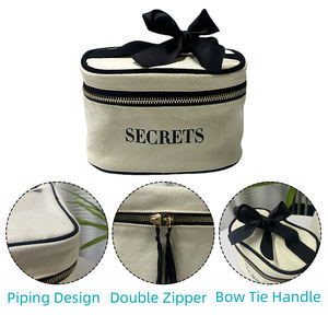 Trousse de maquillage blanche avec logo personnalisé, fermeture éclair, pochette cosmétique portable pour femmes, sac en toile respirant - Product Image 6