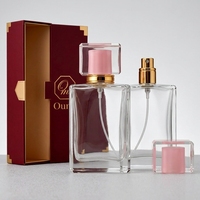 Flacon pulvérisateur de parfum carré en verre transparent de 50 ml, sérigraphie, marquage à chaud, conteneur de parfum rechargeable pour emballage cosmétique