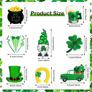 เครื่องประดับแขวนไม้ลายโคลเวอร์ 15 ชิ้น พร้อมลายตาราง จุด และคำมงคลนำโชค ด้วยเชือกปอกระเจาสำหรับตกแต่งผนังงานปาร์ตี้ - Product Image 5