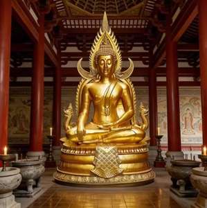 Statue de <span class=keywords><strong>Bouddha</strong></span> dorée géante personnalisable assise sur une chaise, statue de <span class=keywords><strong>Bouddha</strong></span> en fibre de verre, figurine de <span class=keywords><strong>Bouddha</strong></span> zen, ornements bouddhistes, thème bouddhiste - Product Image 3