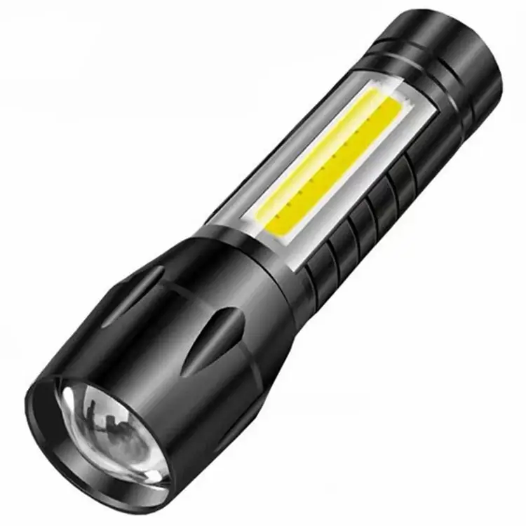 Cinhent Tactical Flashlight T6 COB 3 Modes with Zoom Ajustable Torch Handheld Light USB Charging Waterproof with Pen Holder Hook for Camping Outdoor Emergency Everyday 