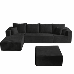 Deep Seat Compressed Sectional <b>Sofa</b>, Sponge Filled Polyester Couch for Living Room Hotel for Guest Room - Product Image 1