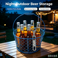 Panier de rangement empilable en fil métallique écologique avec poignée à ressort, polyvalent et portable, pour bières, boissons, pique-nique, fruits, Pâques