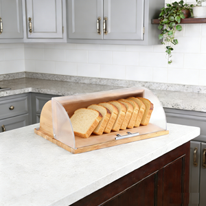Contenitore per il Pane in Bambù con Coperchio <span class=keywords><strong>Trasparente</strong></span> in PP e Manico in Acciaio Inossidabile - Product Image 1