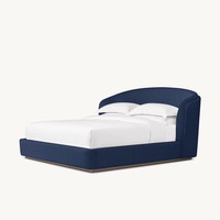 Lit à dossoir élégant et moderne en bouclette couleur avoine avec tête de lit cintrée et base en bois foncé pour chambre à coucher, idéal pour l'aménagement intérieur, personnalisable OEM
