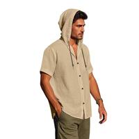 Cardigan à capuche décontracté en coton et lin respirant pour homme - Chemise d'été respirante en popeline teinte en fil pour usage quotidien