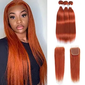Золотистые светлые оранжевые 350 цвета бразильские прямые волосы, волнистые, оптовая продажа, 100% натуральные волосы, волнистые человеческие волосы Remy