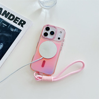 Coque de téléphone magnétique à dégradé flash avec sangle de poignet antichoc en plastique pour iPhone 17 11 13 14 18 Pro Max 15 16 Plus