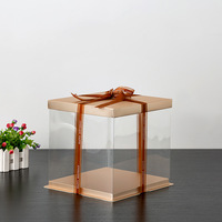 Boîte à gâteau transparente de 10 pouces grande boîte à gâteau transparente 10x10x9 pouces boîte de présentation cadeau transparente pour transporter un cadeau haut avec ruban