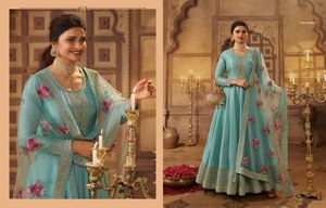 Alta demanda, nuevo y elegante vestido de fiesta Anarkali de seda Dola tradicional indio para mujer, conjunto de Dupatta, el mejor precio para exportar India - Product Image 6
